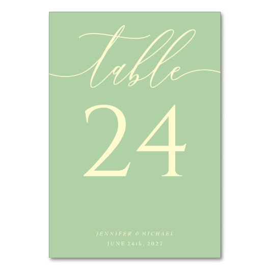Pistachio & Cream Simple Elegant Seating Tischnummer (Vorderseite)