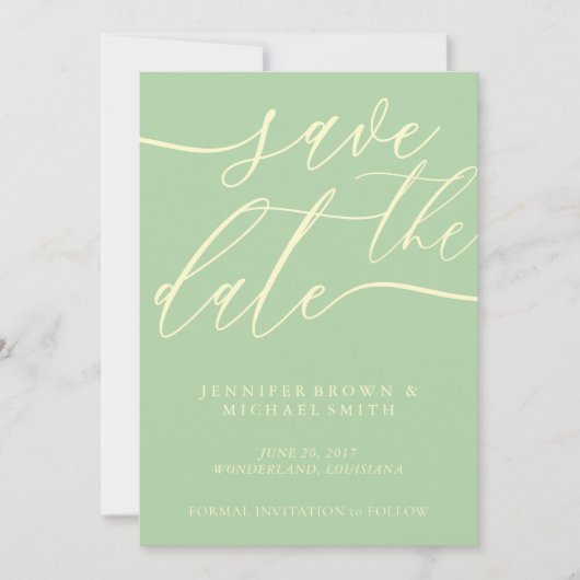 Pistachio & Cream Wedding Custom Photo Calligraphy Save The Date (Vorderseite)