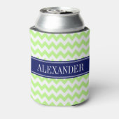 Pistachio Green White Zickzack Navy Name Monogram Dosenkühler (Kanne Rückseite)