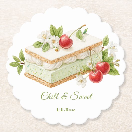 Pistachio Ice Creme Sandwich Tag Wasserfarbe Untersetzer (Vorderseite)