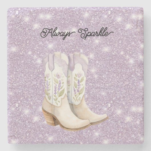 Pistachio Lavender Cowgirl Boots Sparkle Glitter Steinuntersetzer (Vorderseite)