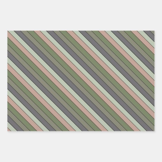 Pistachio Nut Muschel Green Peach Lila Streifen Geschenkpapier Set (Vorderseite 3)
