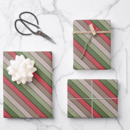 Pistachio Nut Muschel Green Red Brown Streifen Geschenkpapier Set