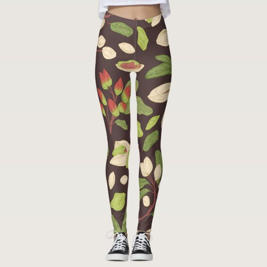 Pistachio Nuts: Schwarz Hand Gezeichnet Nahtlos. Leggings (Vorderseite)