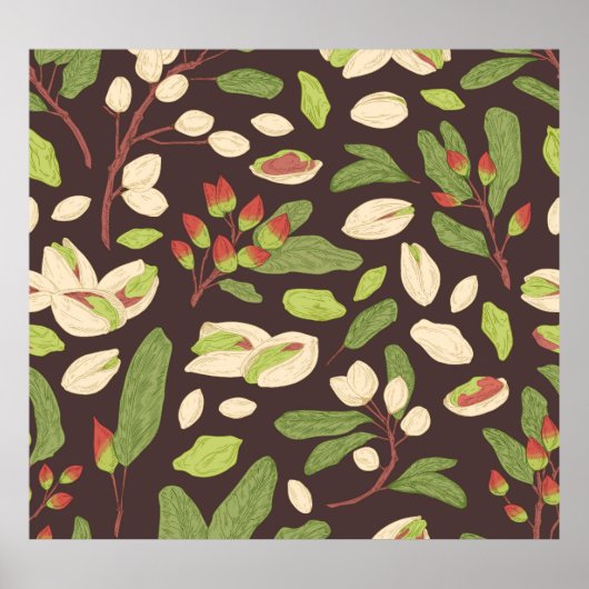 Pistachio Nuts: Schwarz Hand Gezeichnet Nahtlos. Poster (Vorne)