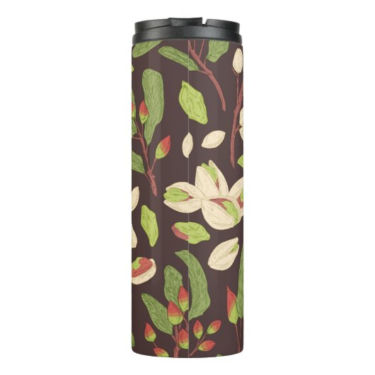 Pistachio Nuts: Schwarz Hand Gezeichnet Nahtlos. Thermosbecher (Rückseite)