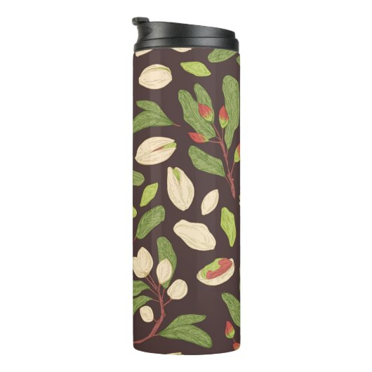 Pistachio Nuts: Schwarz Hand Gezeichnet Nahtlos. Thermosbecher (Nach rechts gedreht)
