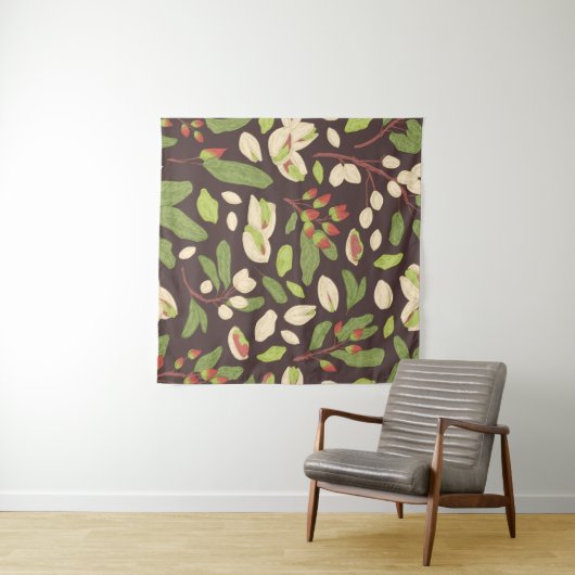 Pistachio Nuts: Schwarz Hand Gezeichnet Nahtlos. Wandteppich (Beispiel (Horizontal))