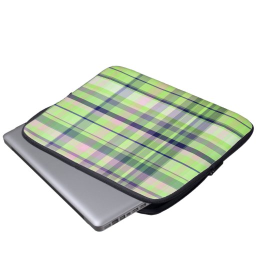 Pistachio Pink Navy Welpe Madras Laptopschutzhülle (Vorne Knopf)