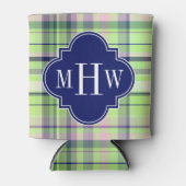 Pistachio Pink Navy Welpe Madras Monogram Dosenkühler (Vorderseite)