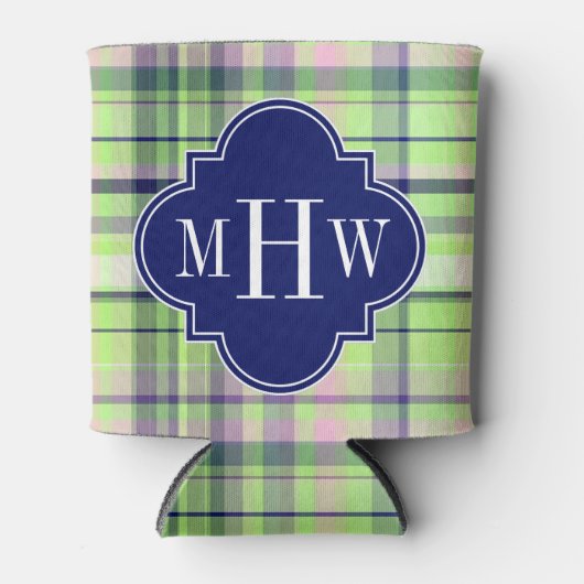 Pistachio Pink Navy Welpe Madras Monogram Dosenkühler (Vorderseite)