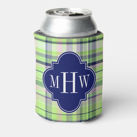 Pistachio Pink Navy Welpe Madras Monogram Dosenkühler (Kanne Rückseite)