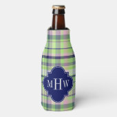 Pistachio Pink Navy Welpe Madras Monogram Flaschenkühler (Flaschenvorderseite)