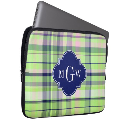 Pistachio Pink Navy Welpe Madras Monogram Laptopschutzhülle (Vorne Rechts)