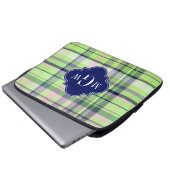 Pistachio Pink Navy Welpe Madras Monogram Laptopschutzhülle (Vorne Knopf)