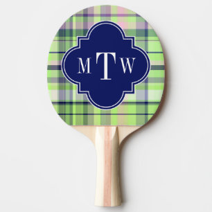 Pistachio Pink Navy Welpe Madras Monogram Tischtennis Schläger