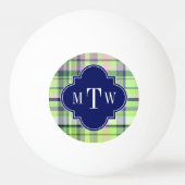 Pistachio Pink Navy Welpe Madras Monogram Tischtennisball (Rückseite)