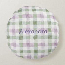 Pistachio Plaid Stripes Lavender Faux Glitter Rundes Kissen