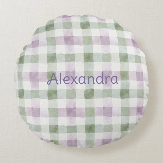 Pistachio Plaid Stripes Lavender Faux Glitter   Rundes Kissen (Vorderseite)