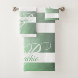 Pistachio rustikal gestreift Monogramm Badhandtuch Set