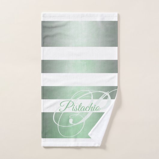 Pistachio rustikal gestreift Monogramm Badhandtuch Set (Handtuch)
