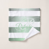 Pistachio rustikal gestreift Monogramm Badhandtuch Set (Waschlappen)
