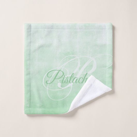 Pistachio rustikale Abstrakte Monogramm Badhandtuch Set (Waschlappen)