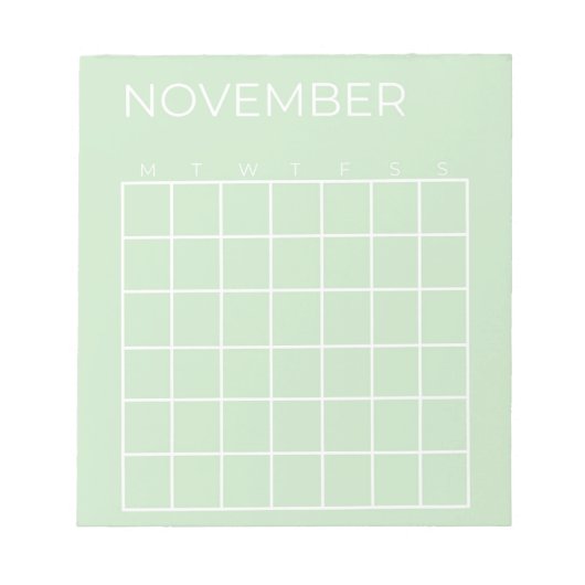 Pistachio Undated November Calendar Plane Notizblock (Vorderseite)