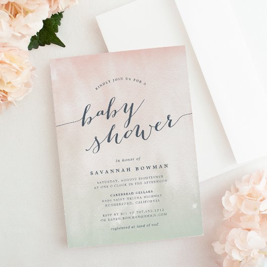 Pistachio Watercolor Pastel Kinderdusche Einladung