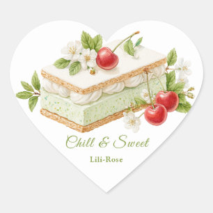 Pistazien-Eis-Sandwich-Tag-Wasserfarbe Herz-Aufkleber