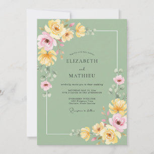 Pistazien-Gelb-Blüten-Hochzeit Einladung