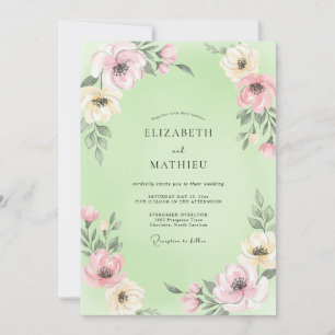 Pistazien-gemalte Petal-Hochzeit Einladung