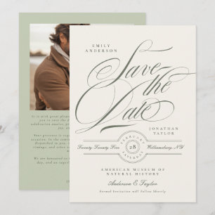 Pistazien-Grün Schrift Hochzeitsfoto Save The Date