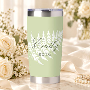 Pistazien-Grün Weiße Farn Elegante Pastell-Hochzei Thermobecher