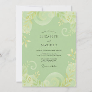 Pistazien-Grün Zarte Florale Hochzeit Einladung