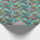 Pistazien-grünes orange Paisley-Muster Geschenkpapier (Ecke)