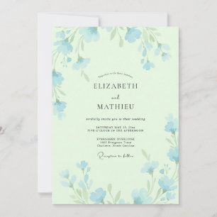 Pistazien-Himmel-Blau-Blättrige Hochzeit Einladung