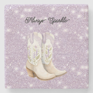Pistazien-Lavendel-Cowgirl-Stiefel Funkeln Glitzer Steinuntersetzer