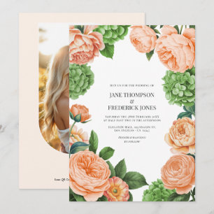 Pistazien- und Pfirsich-Aquarell-Blumenhochzeit Einladung