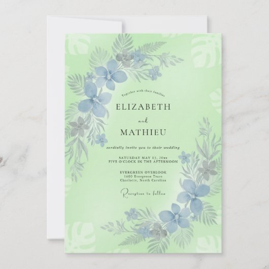 Pistazienblaue Hochzeit Einladung (Vorderseite)