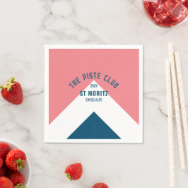 Piste Club Pink Blue Custom Winter Ski Napkin Serviette