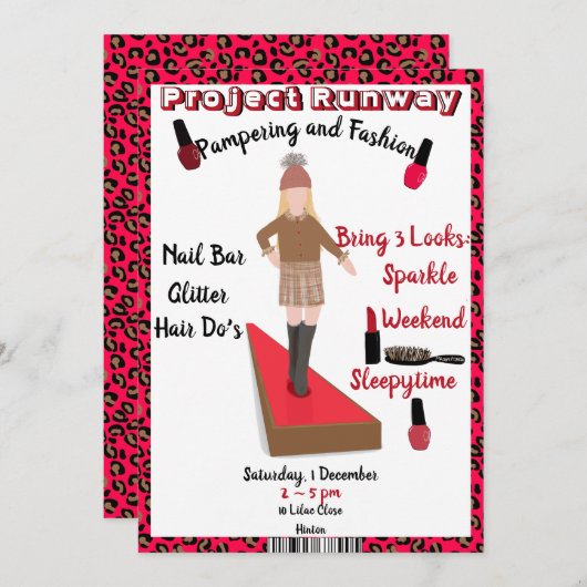 Piste und Model Catwalk Party Einladung (Vorne/Hinten)