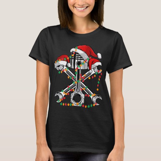 Pistole Wrench Weihnachtsmannmütze Weihnachtslicht T-Shirt (Vorderseite)