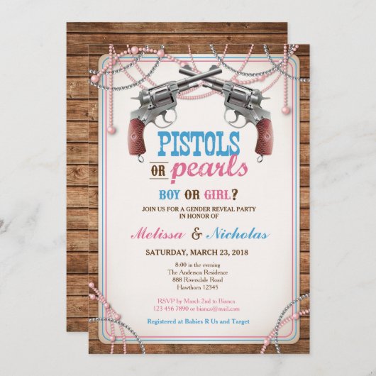 Pistolen-oder Perlen-Geschlecht decken Einladung (Vorne/Hinten)