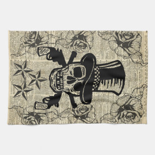 Pistolenheld, glücklicher Schädel, Gewehre, Rose Geschirrtuch