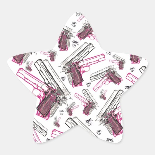 Pistolenperle, quirlige Pistole und Kirschen Muste Stern-Aufkleber (Vorderseite)