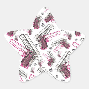 Pistolenperle, quirlige Pistole und Kirschen Muste Stern-Aufkleber