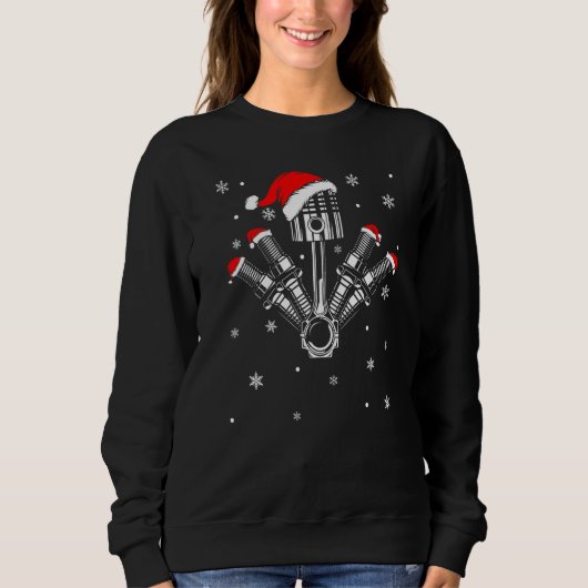 Piston Auto Plug Weihnachtsmannmütze Bike Mechanik Sweatshirt (Vorderseite)