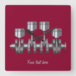 Piston Crankshaft Quadratische Wanduhr