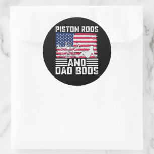 Pistonstangen und Dad Bods Mechaniker USA 4. Juli Runder Aufkleber